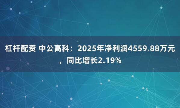 杠杆配资 中公高科：2025年净利润4559.88万元，同比增长2.19%